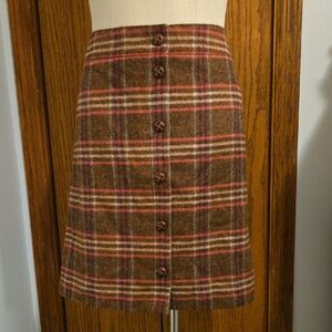 Talbots Plaid A-Line Skirt with Button Detail